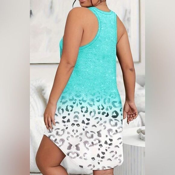 NWOT Women’s Plus Size Racer Back Green Leopard Print Lounge Dress - 3XL - Picture 2 of 4